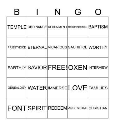 BAPTISM FOR THE DEAD Bingo Card