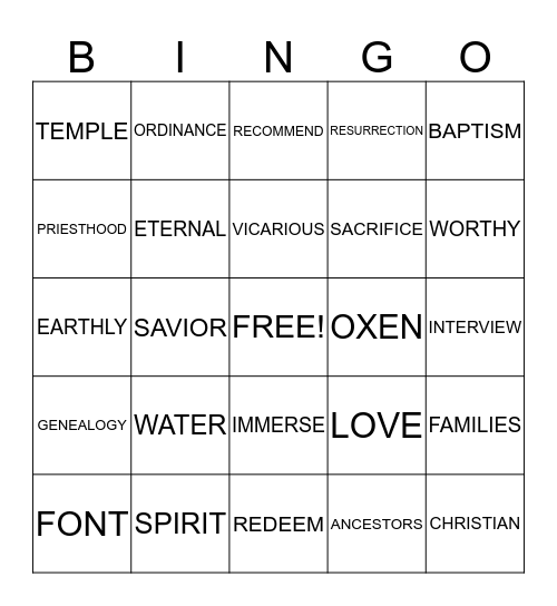 BAPTISM FOR THE DEAD Bingo Card