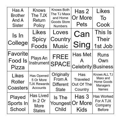 TJX-INGO Bingo Card