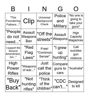 Gun Control BINGO Card