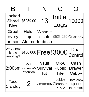 Security Meeting Bingo Card