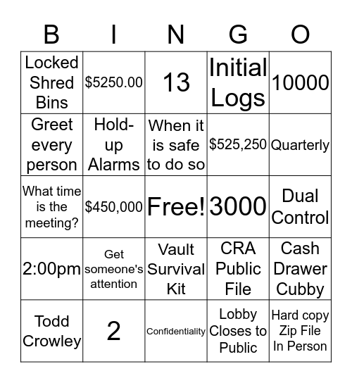Security Meeting Bingo Card