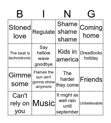 GARY'S MUSIC BINGO Card