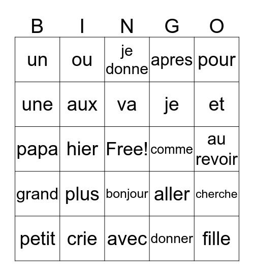 Mots Bingo Card
