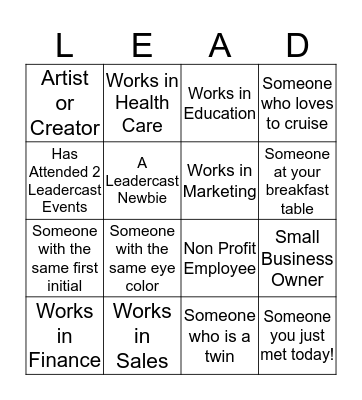 Leadercast 2019 Bingo Card