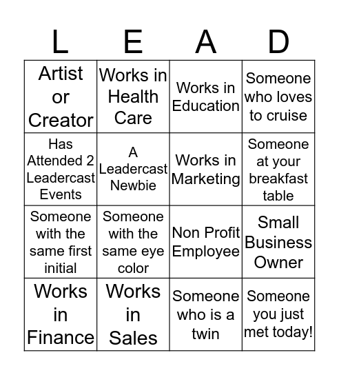 Leadercast 2019 Bingo Card