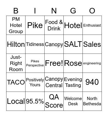 Canopy Hotel BINGO Card