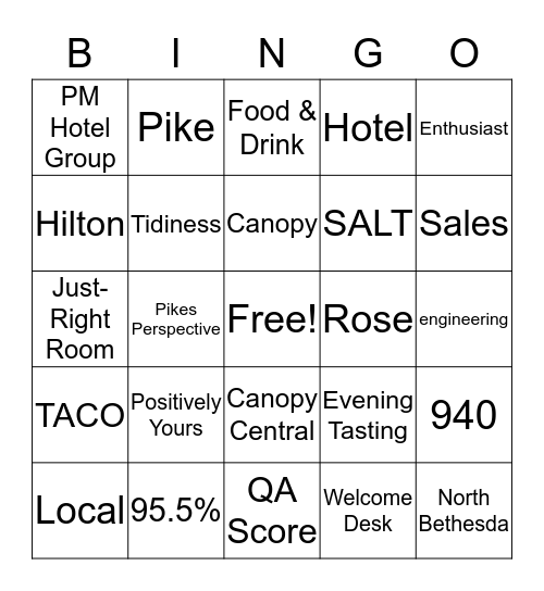 Canopy Hotel BINGO Card