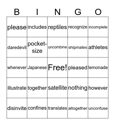4.3 & 4.2 Real Words Bingo Card