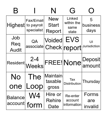Bingo With Payroll Bingo Card