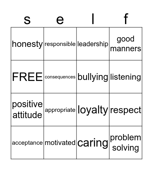 Social Skills Bingo Card