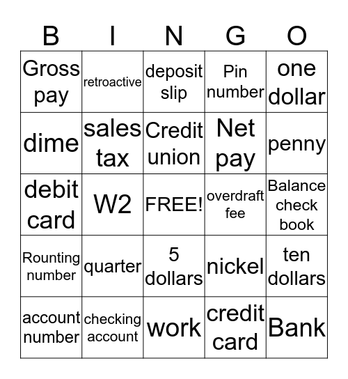 check writing Bingo Card