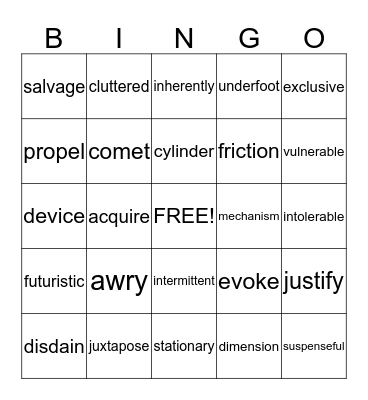 EX21 WORKSHOP 6: Space Invaders Vocabulary Bingo Card