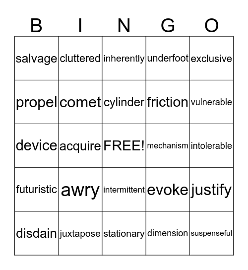 EX21 WORKSHOP 6: Space Invaders Vocabulary Bingo Card