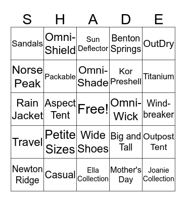 Summer Selections Bingo Card