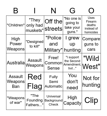 Gun Control BINGO! Bingo Card