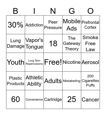 E-Cigarette Bingo Card