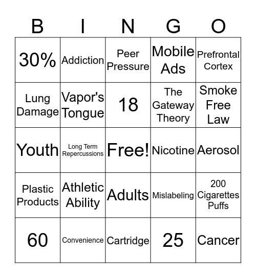 E-Cigarette Bingo Card