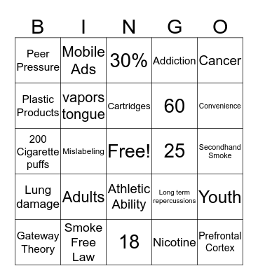 E-Cigarette Bingo  Bingo Card