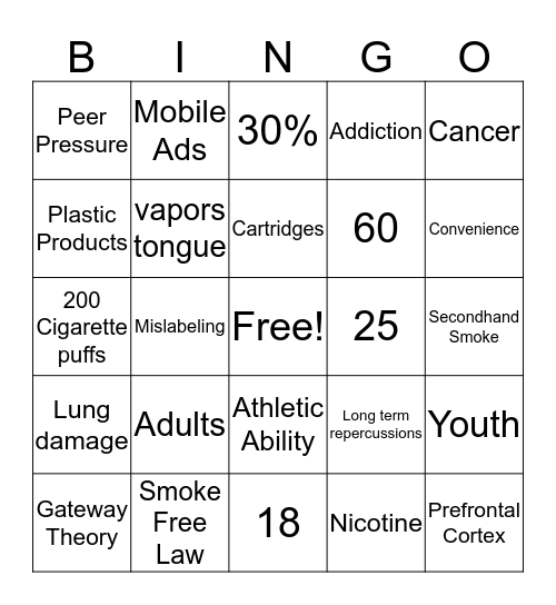 E-Cigarette Bingo  Bingo Card