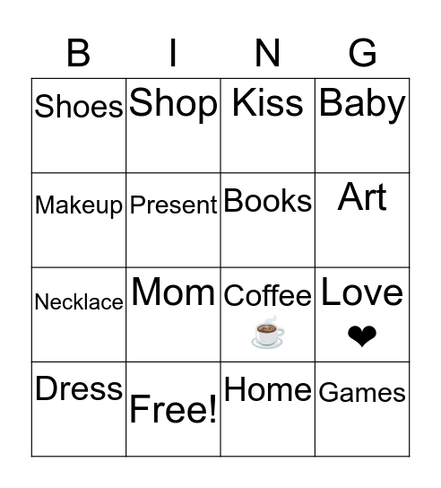 Mom  Bingo Card