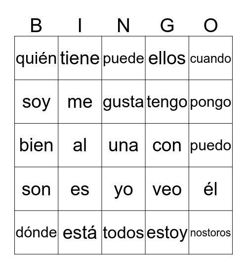 Palabras de Uso Frequente Bingo Card