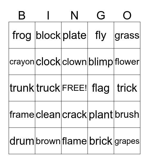 R and L Blend Bingo Card