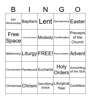 Sacraments Bingo Card