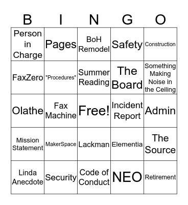 May Meeting Bingo Card