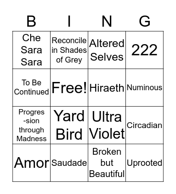 Senior Send Off Bingo Card