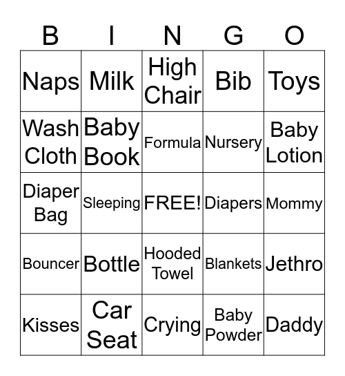 Baby Shower Bingo! Bingo Card