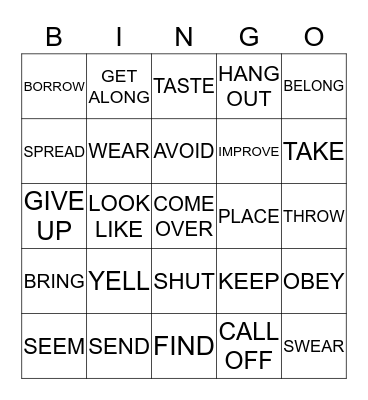 GETTING BY VERBS  Bingo Card