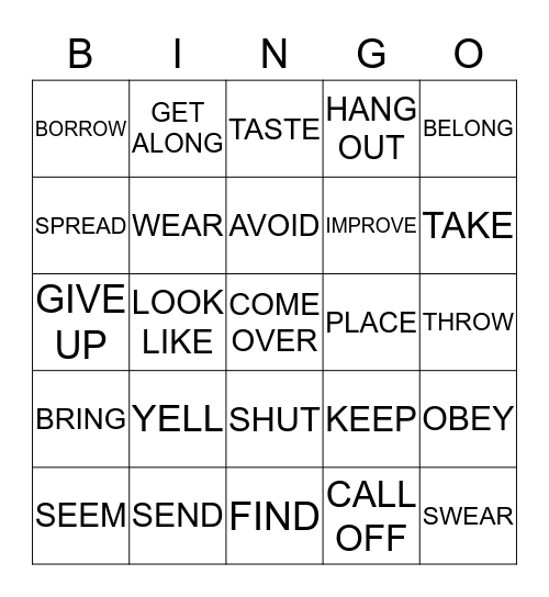 GETTING BY VERBS  Bingo Card