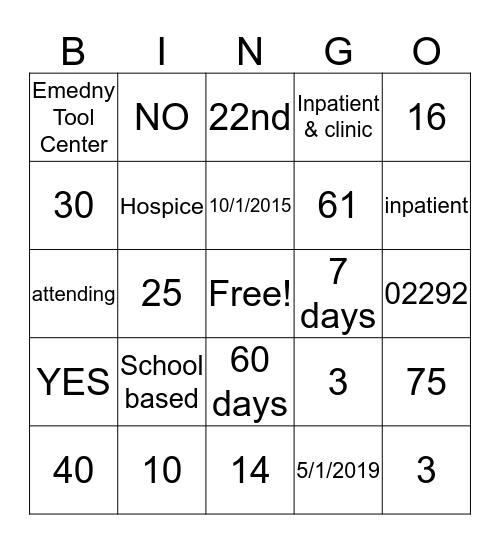 Institutional Bingo  Bingo Card
