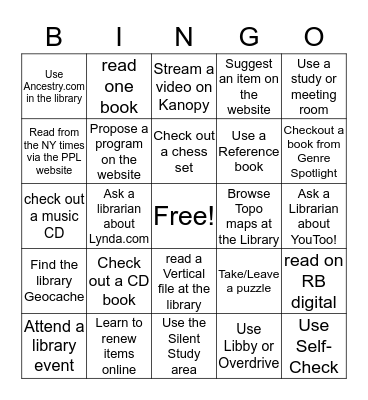 Adult Summer Reading Bingo Card