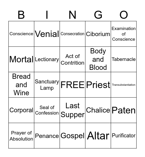 Confession and Communion Bingo Card