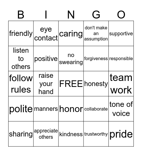 Respect  Bingo Card