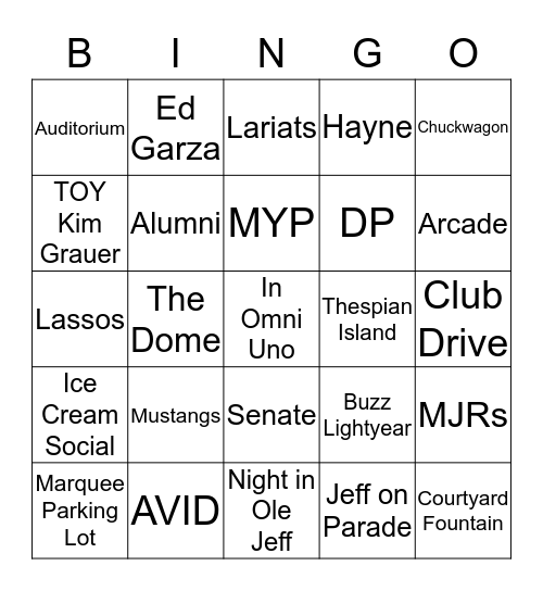 Thomas Jefferson HS 2018-2019 Bingo Card