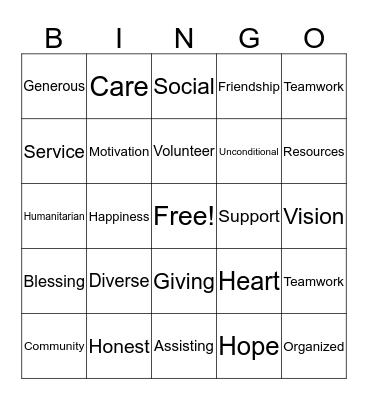 Volunteer Bingo Card
