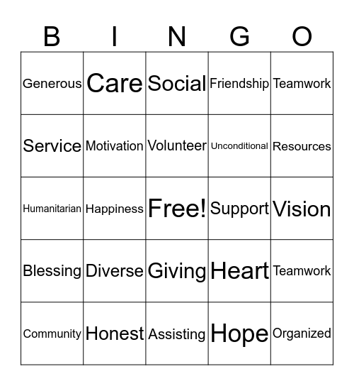 Volunteer Bingo Card