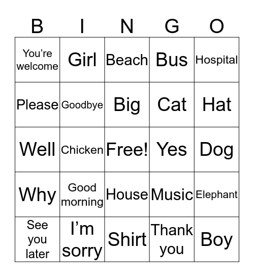 Translation Bingo Card