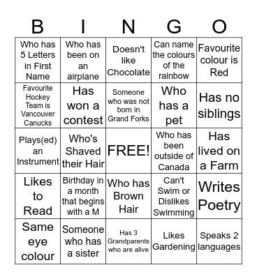 Human Bingo Card