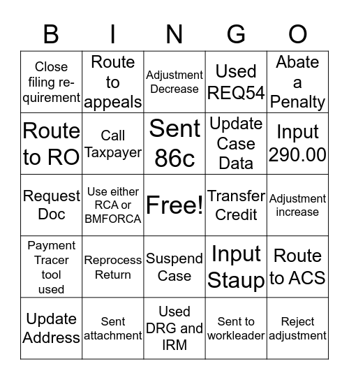 Paper Bingo Card