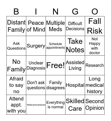 Patient Advocate Bingo Card