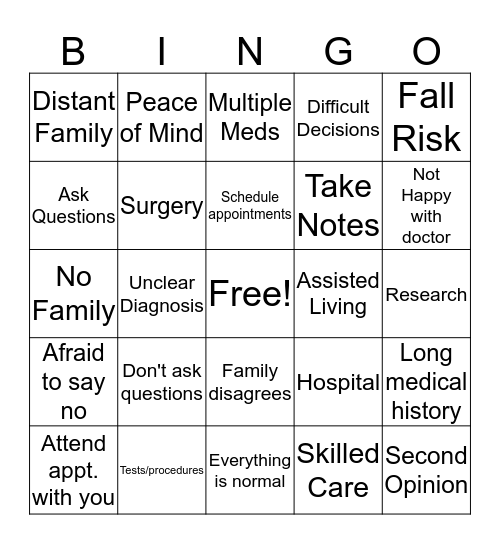 Patient Advocate Bingo Card