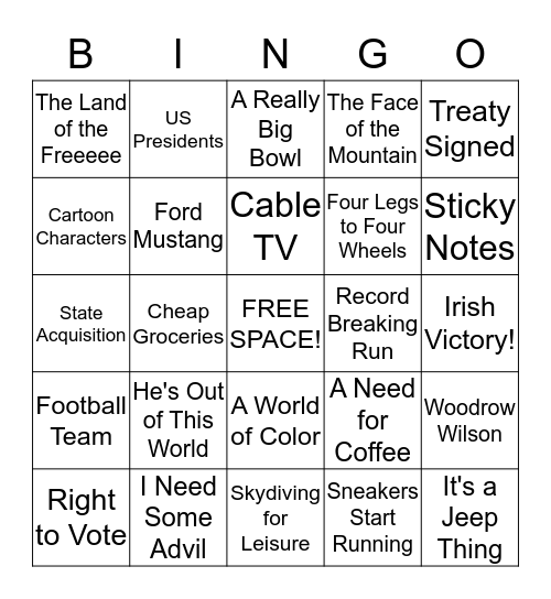 Tillman Turns 100!! Bingo Card