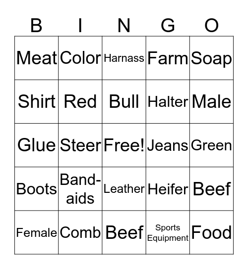 Beef Bingo Card