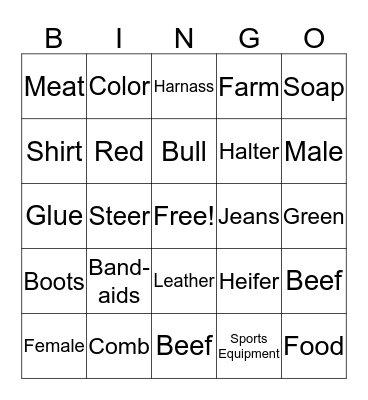 Beef Bingo Card