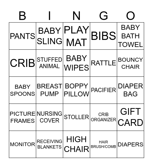 BABY BINGO Card