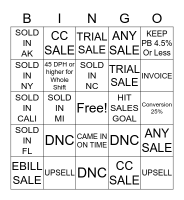 Sales Bingo Card